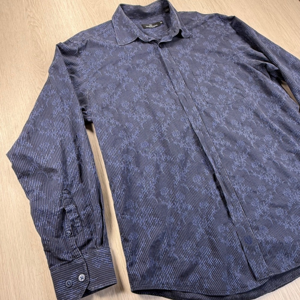 Bugatchi Uomo XL Blue Jacquard Button Down‎ Shirt Business Casual Quiet Luxury